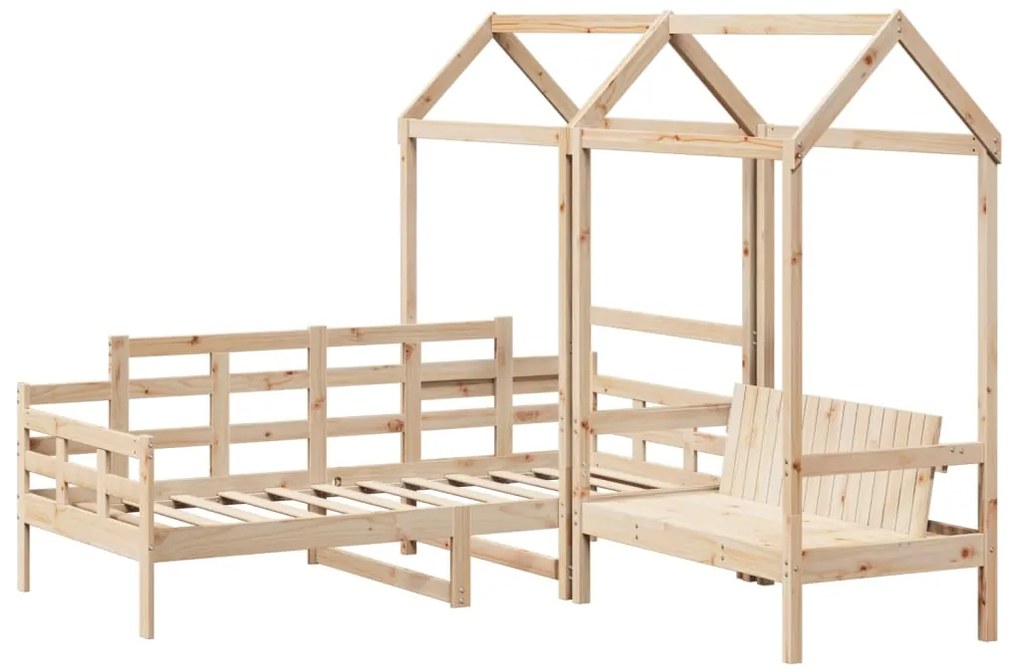 Conj. de sofá-cama e banco com telhado 80x200 cm pinho maciço