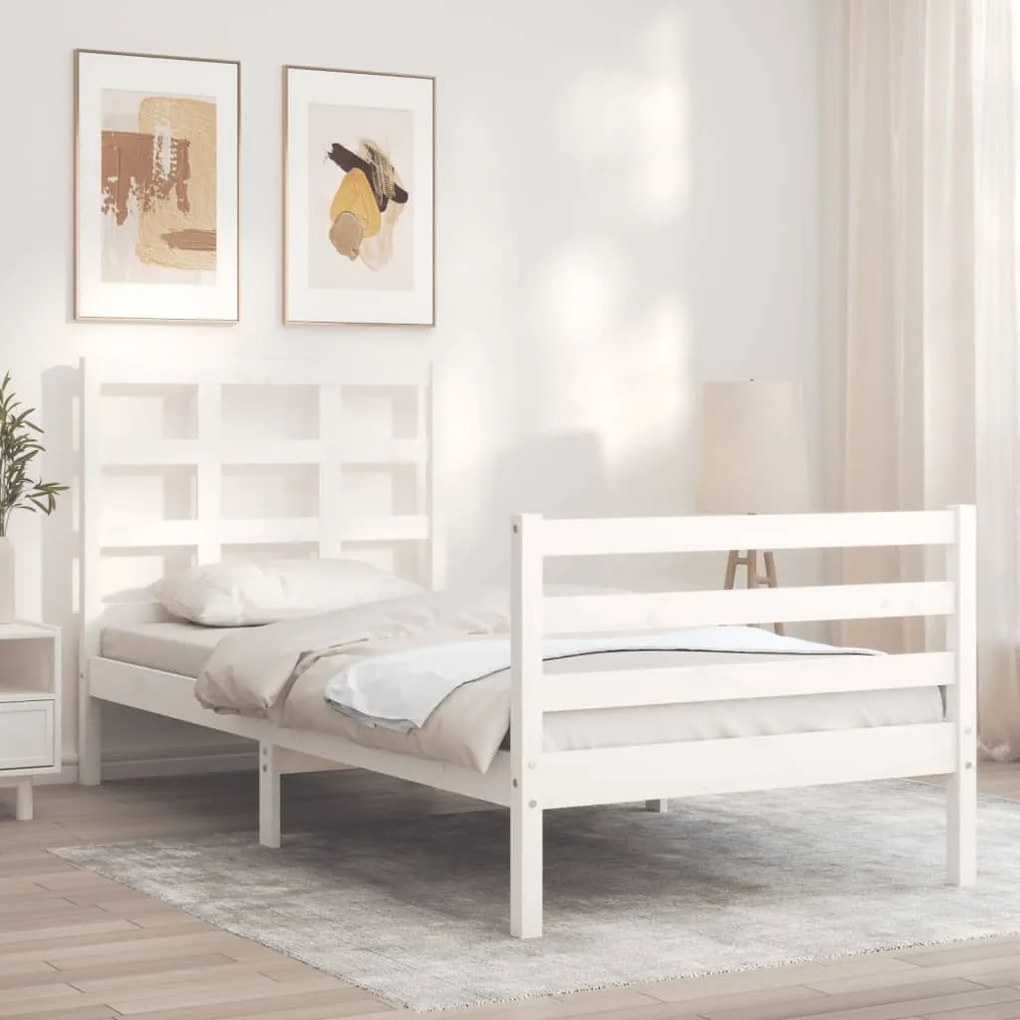 Estrutura de cama com cabeceira 100x200cm madeira maciça branco