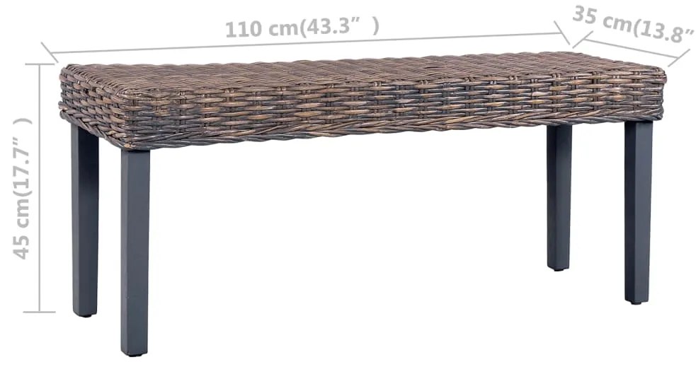 Banco 110cm vime Kubu natural e madeira mangueira maciça cinza