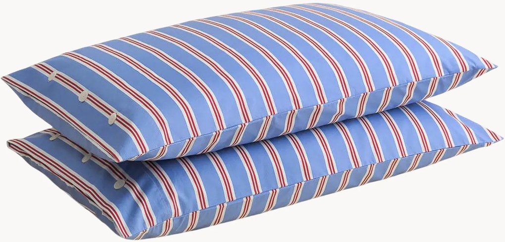 Fronhas de almofada em percal de algodão Striped Blue, conjunto de 2