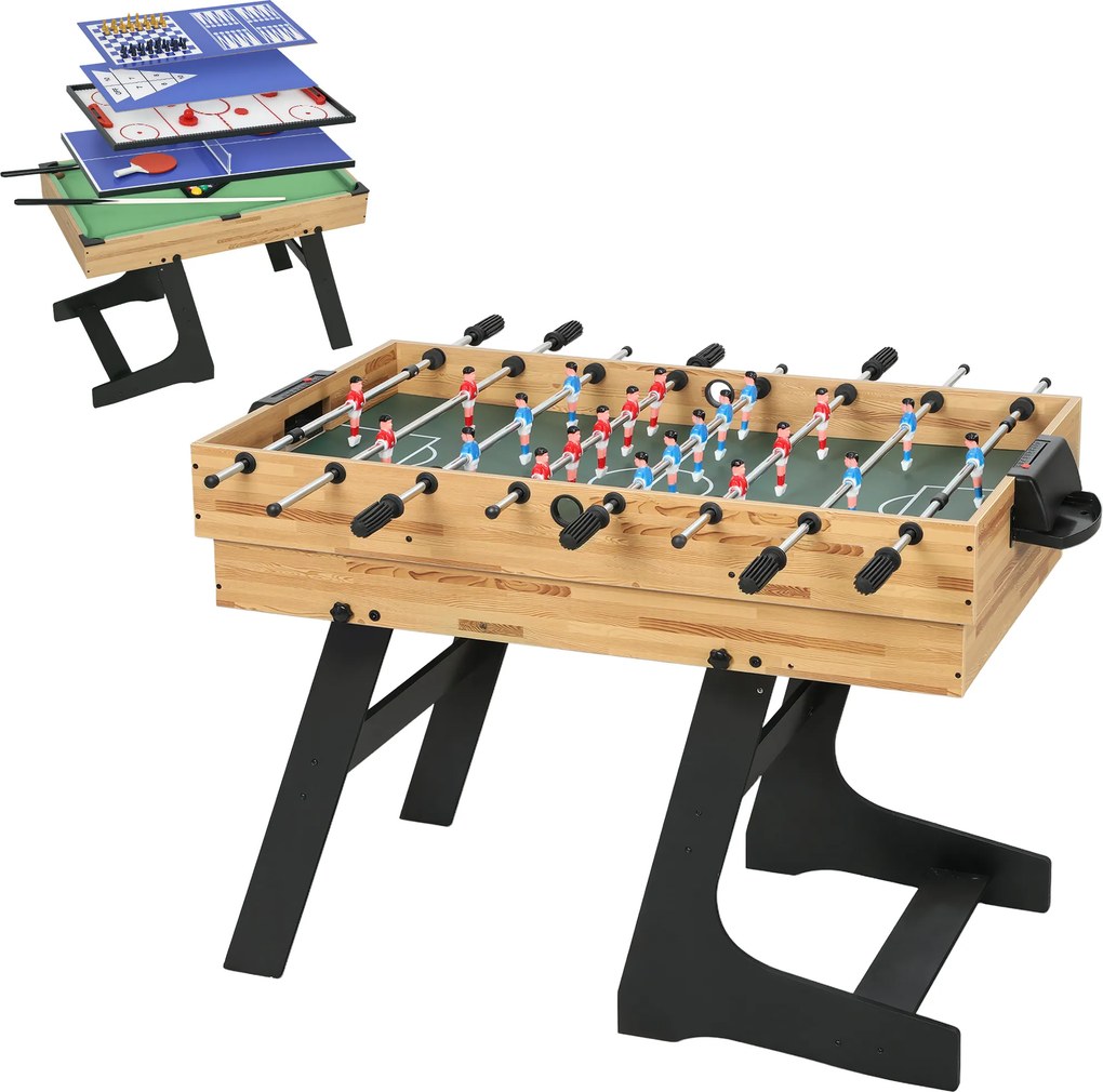 Mesa multifuncional crianças 13 em 1 dobrável 120 x 106 x 82 cm, mesa de matraquilhos, bilhar, para crianças e adultos, nogueira clara