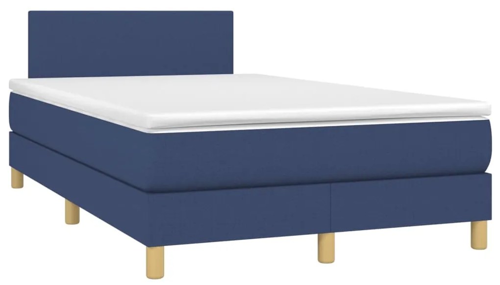 Cama box spring c/ colchão e LED 120x200 cm tecido azul