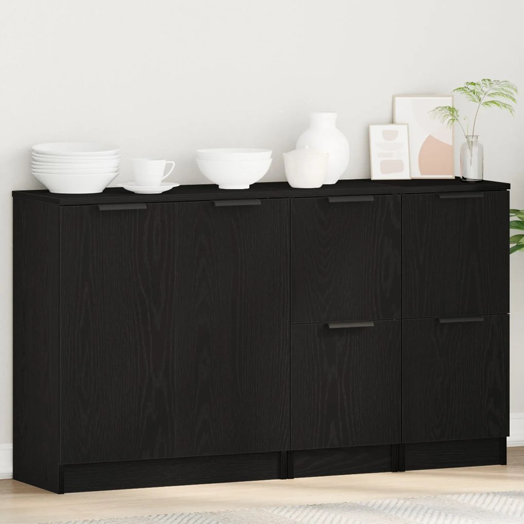 Buffets 3 pcs Madeira de carvalho preta