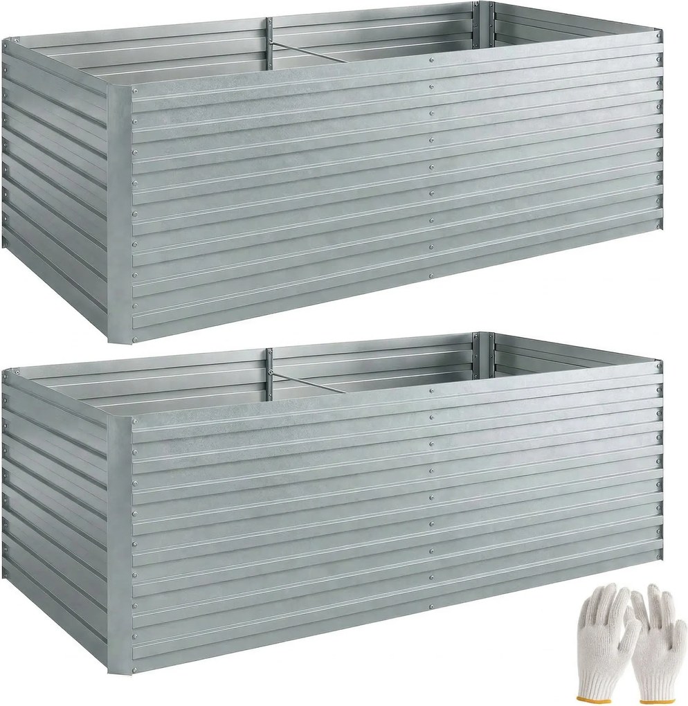 Outsunny Conjunto de 2 canteiros galvanizados, 180 x 90 x 60 cm Canteiros metálicos com borda segura, Prateado | Aosom Portugal