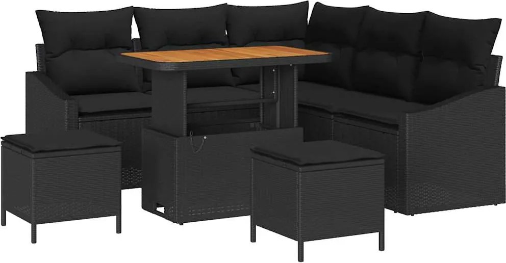 vidaXL Conjunto de Sofá de Jardim 8 pcs Preto Rattan Sintético