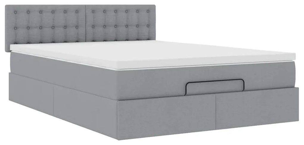 Cama otomana com colchão 140x190 cm tecido cinzento claro