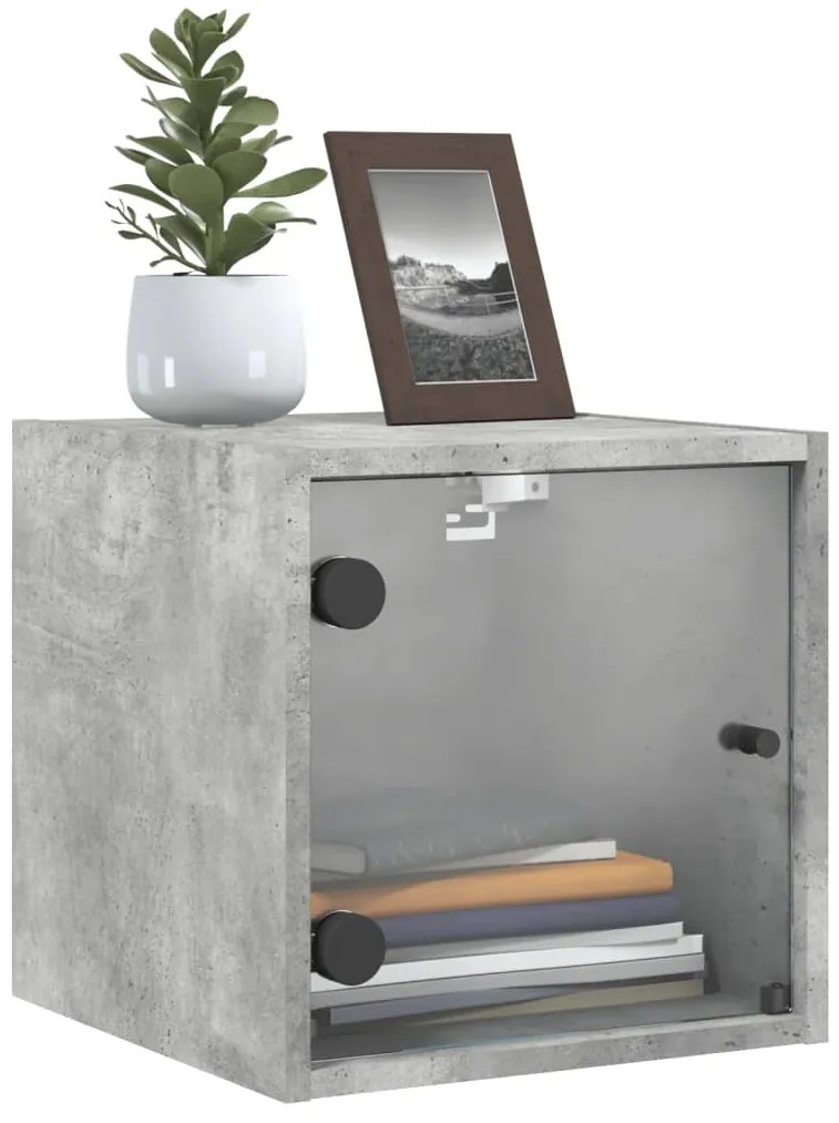 Mesa de cabeceira c/ porta de vidro 35x37x35cm cinzento cimento