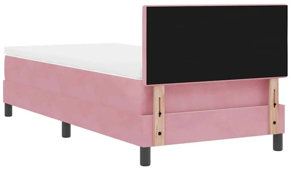 Cama Box Spring com Colchão e LED Rosa 80x200 cm Veludo