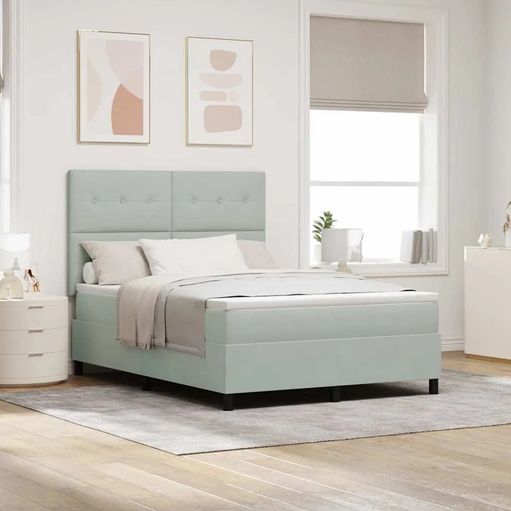 Cama com Estrado Box e Colchão &amp; Luz LED Cinza Claro 140x200 cm Veludo