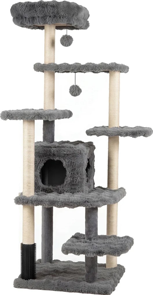 Arranhador para Gatos com Vários Níveis, 86 x 82 x 170 cm, Postes de Sisal, Cinzento