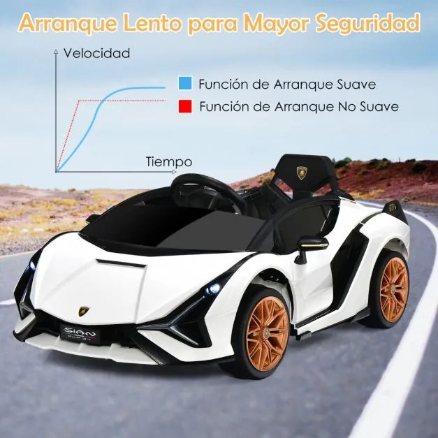 Carro elétrico para crianças bateria de 12 V Lamborghini com controlo remoto Luzes LED Música MP3 Buzina 108 x 64 x 41 cm Branco