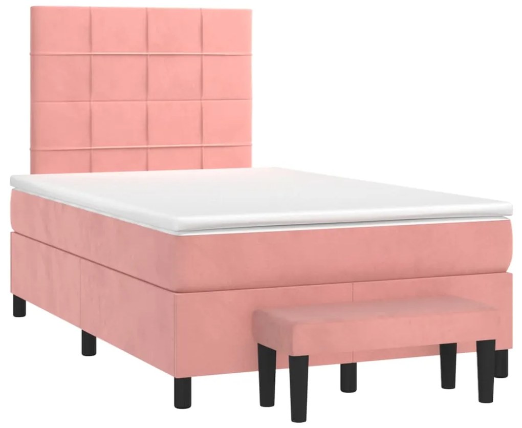 Cama boxspring com colchão 120x200 cm veludo rosa