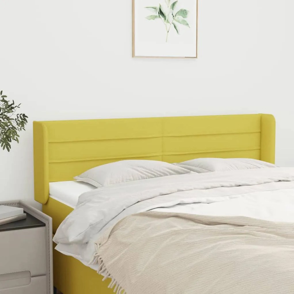 vidaXL Cabeceira de cama c/ abas tecido 147x16x78/88 cm verde