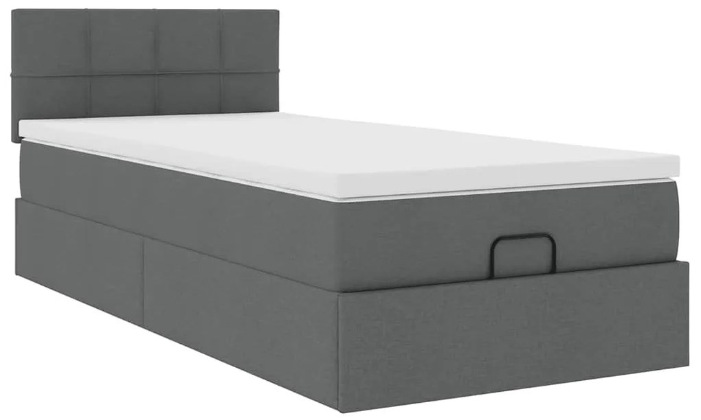 Cama Otomana com colchão &amp; LEDs 80x200cm tecido cinza-escuro