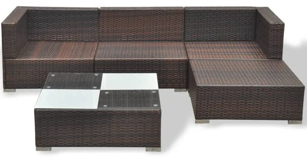 5 pcs conjunto lounge jardim c/ almofadões vime PE castanho