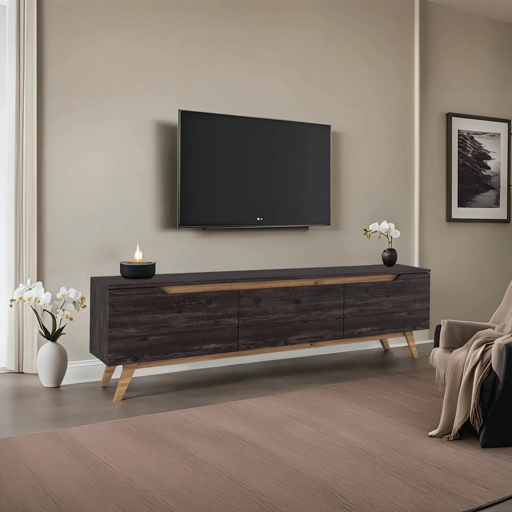 Móvel de TV D1 – Preto e Nogueira – 180 cm x 48,6 cm x 35 cm