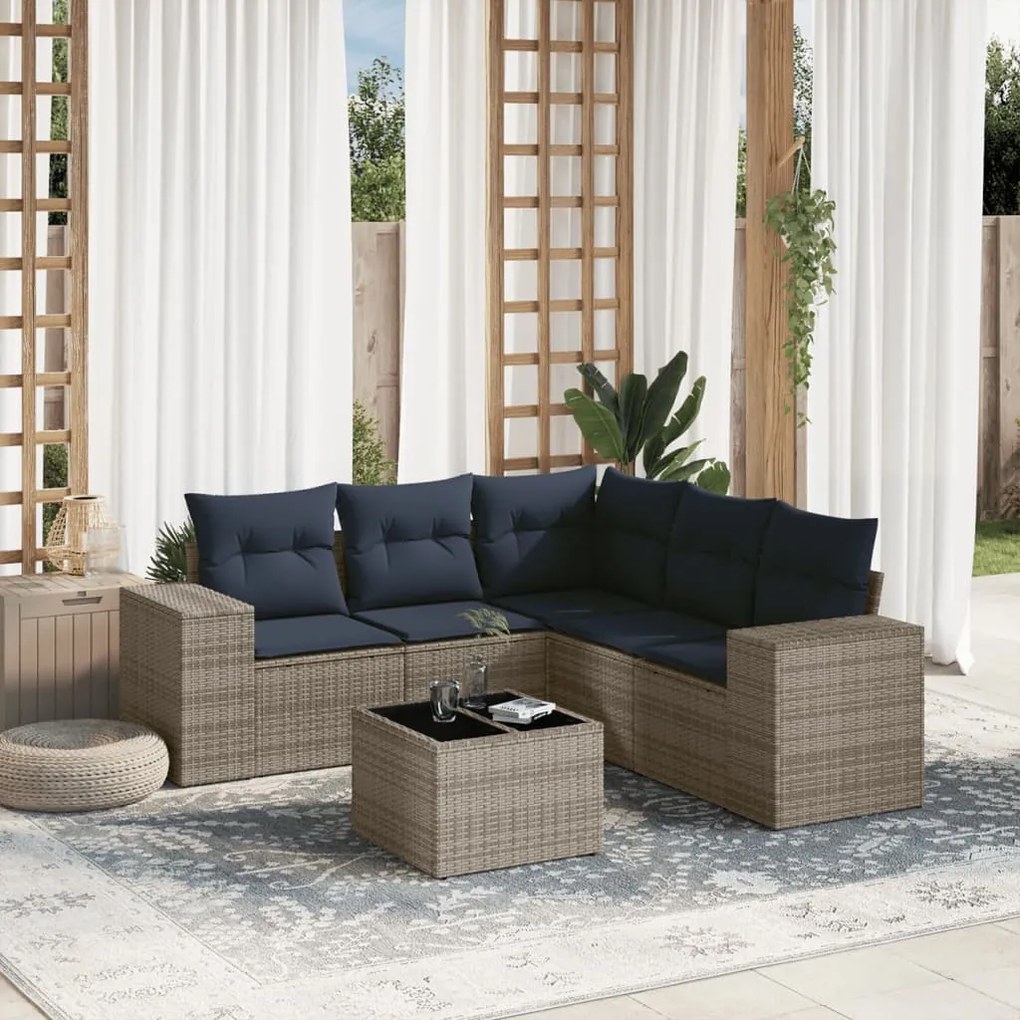 vidaXL 6 pcs conjunto sofás p/ jardim c/ almofadões vime PE cinzento