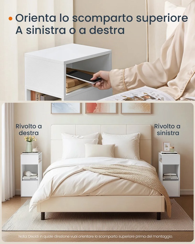 Mesa de cabeçeira 30 x 25 x 59,4 cm com compartimentos abertos e gaveta Branca
