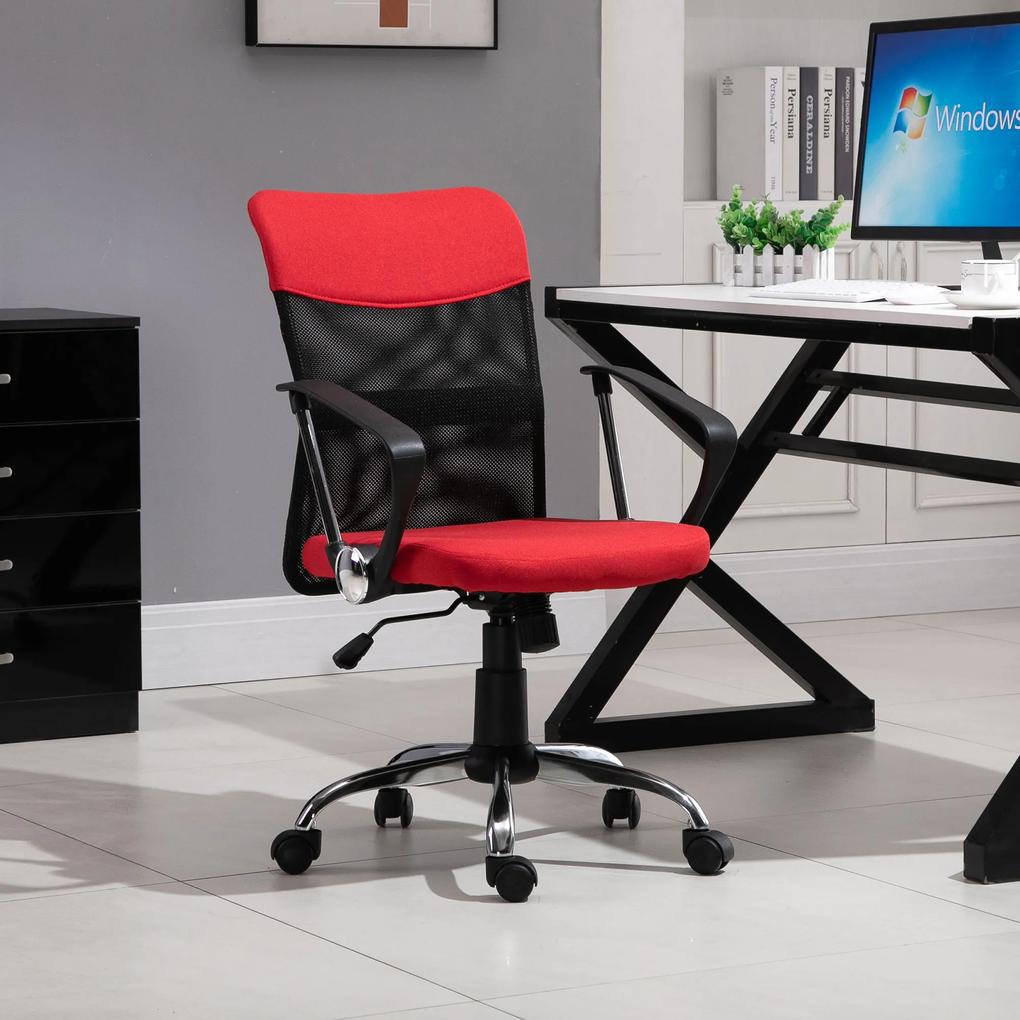 Vinsetto Cadeira ergonômica basculante e giratório para escritório com assento ajustável em altura, apoios de braço e rodas 57x57x93-103 cm Preto e vermelho