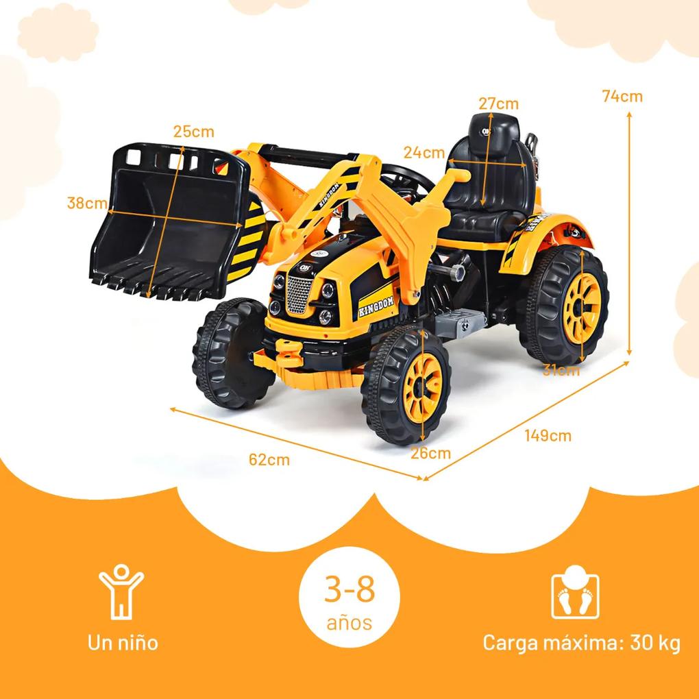 Empilhador Eléctrico para Crianças Escavadora a Bateria com 2 Velocidades 149 x 62 x 74 cm Amarelo