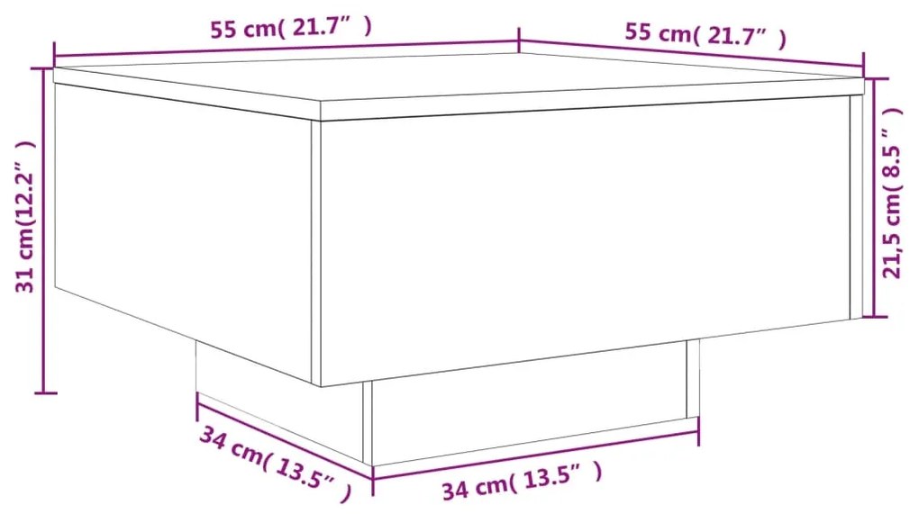 Mesa de centro 55x55x31 cm derivados de madeira cinza-cimento