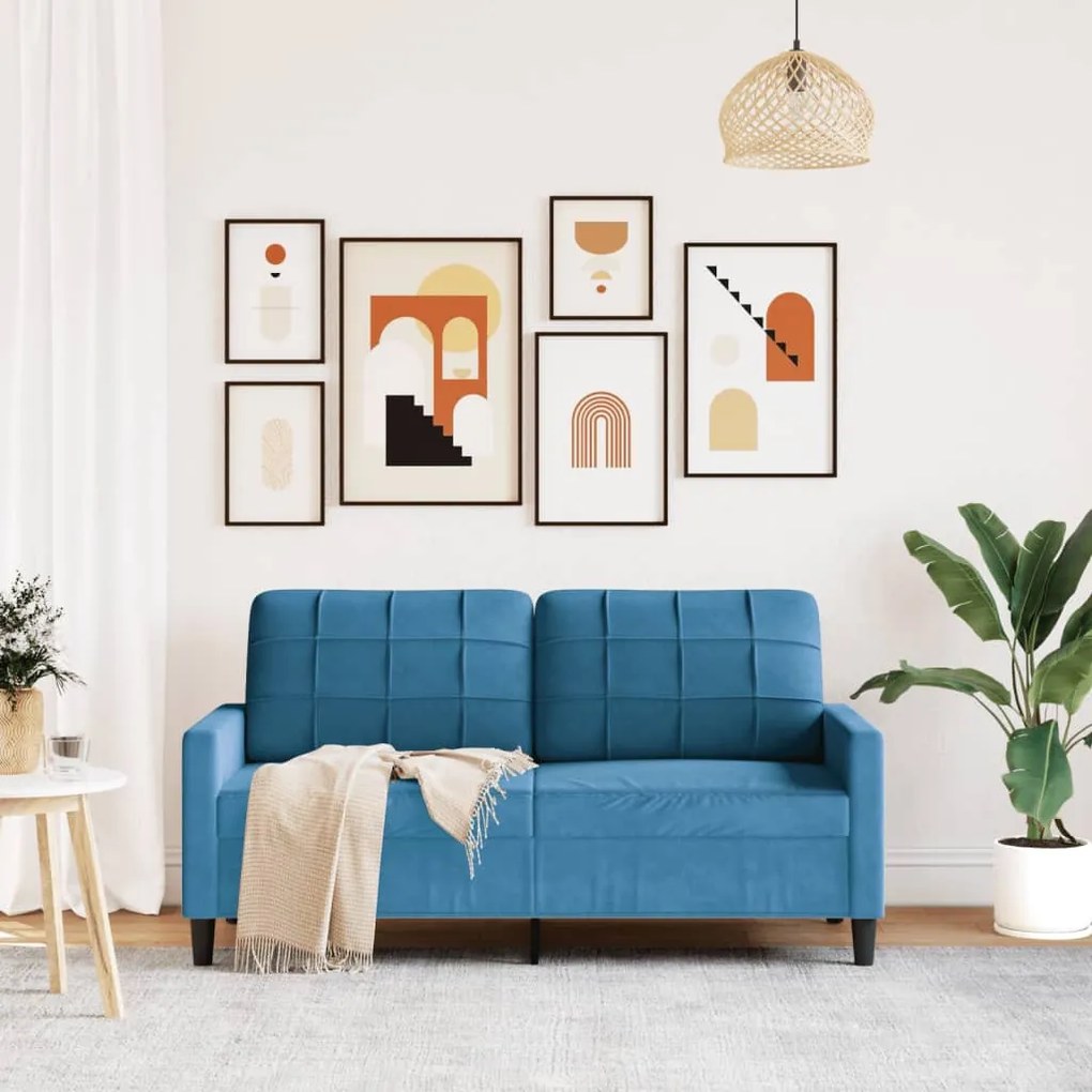 Sofá de 2 lugares veludo 140 cm azul