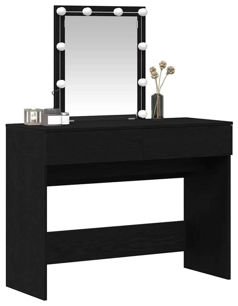 Mesa de Maquiagem com Espelho e Luzes LED Madeira de Carvalho Preto