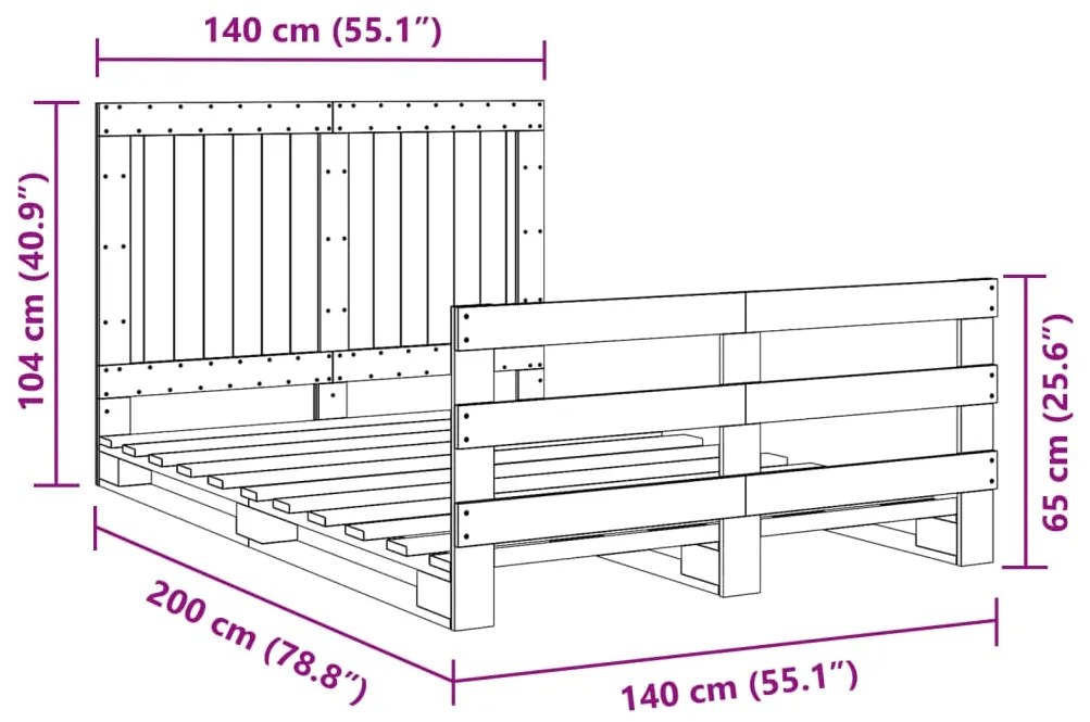 Estrutura de cama com cabeceira 140x200 cm pinho maciço