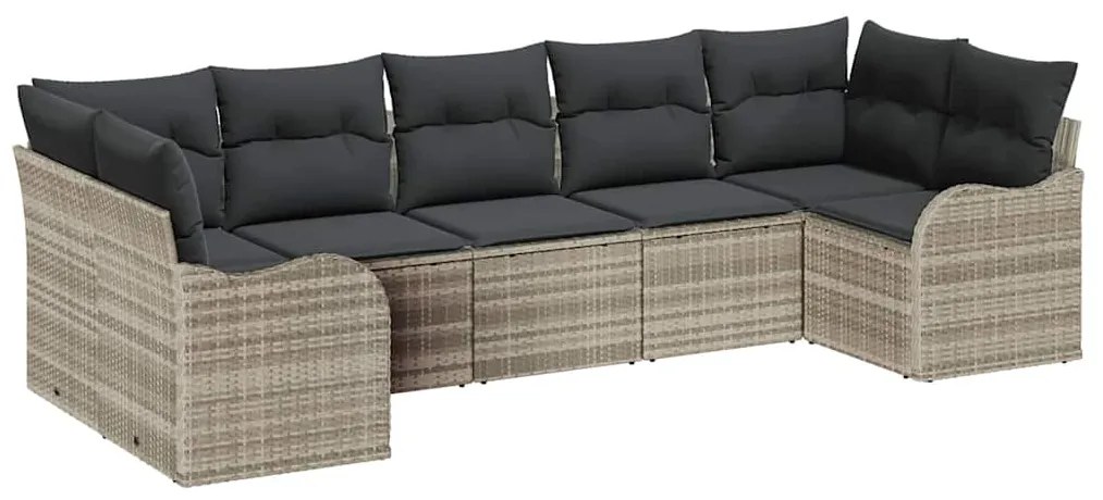 Conjunto de sofá de jardim 7 peças com almofadas cinza claro