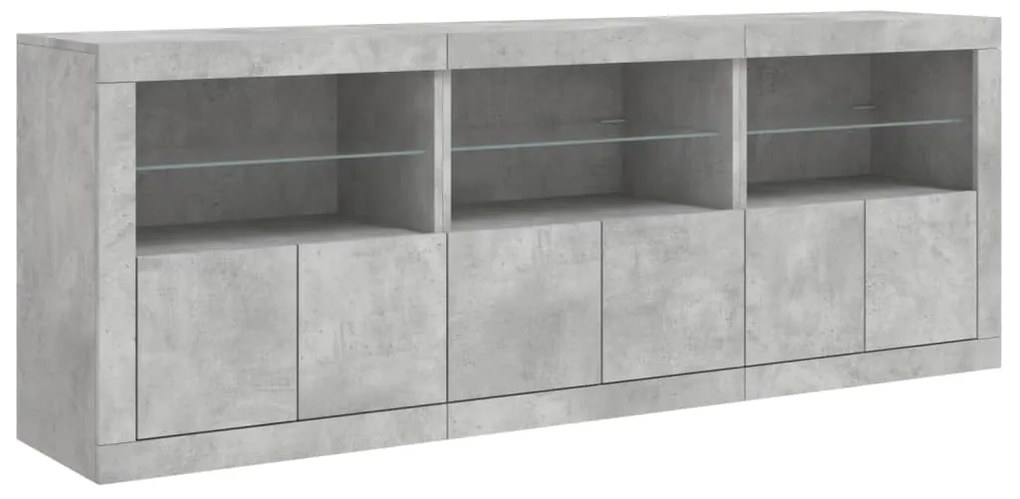 Aparador com luzes LED 181,5x37x67 cm cinzento cimento