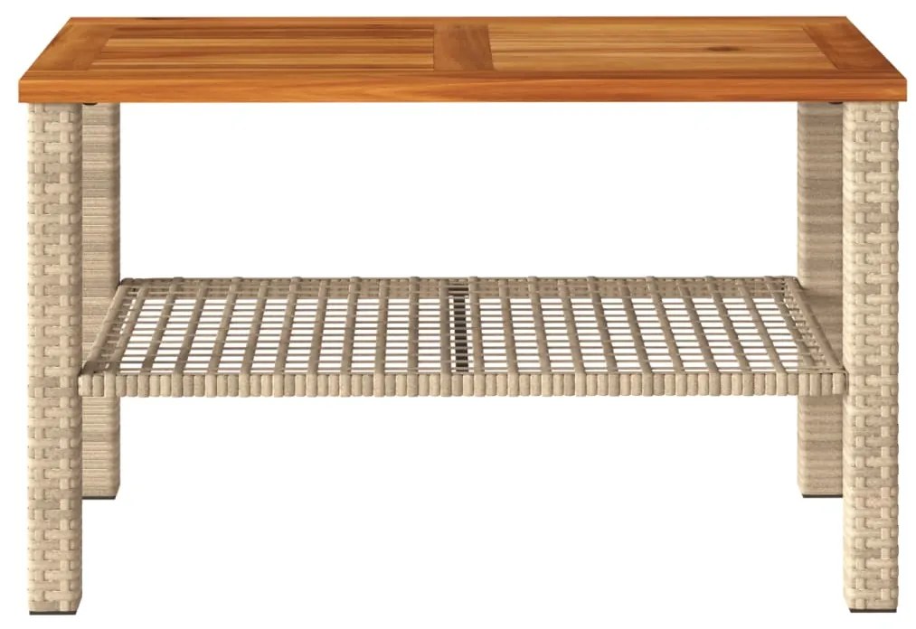 Mesa de jardim 70x38x42 cm vime PE e madeira de acácia bege