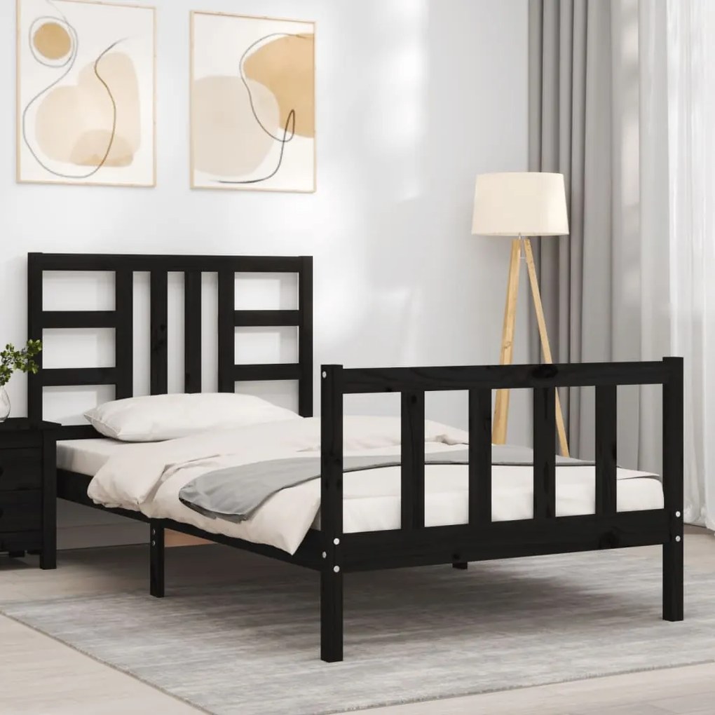 Estrutura de cama com cabeceira 90x190 cm madeira maciça preto