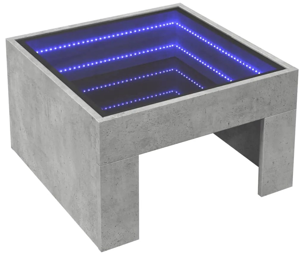 Mesa de centro luzes LED Infinity 50x50x30 cm cinzento cimento