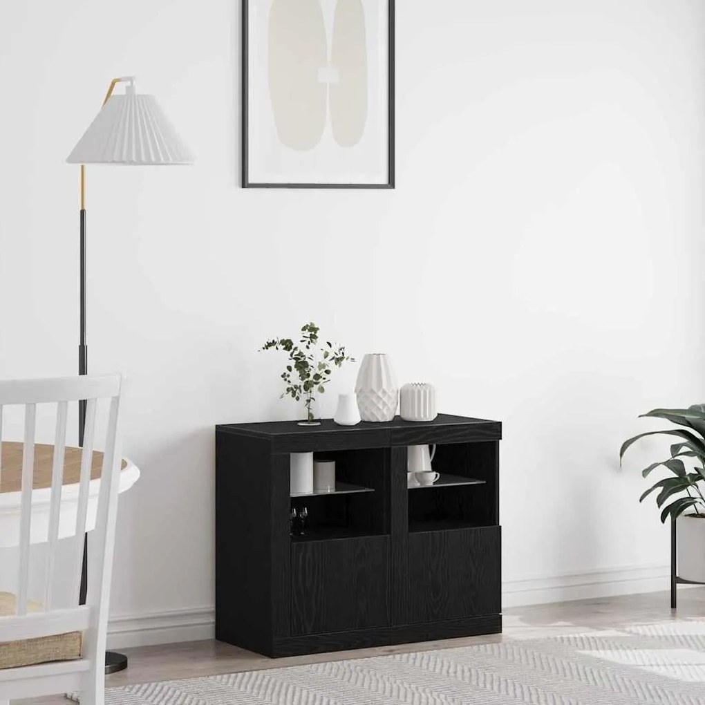 vidaXL Armários Laterais com Luzes LED 2 pcs Carvalho Preto 41x37x67 cm