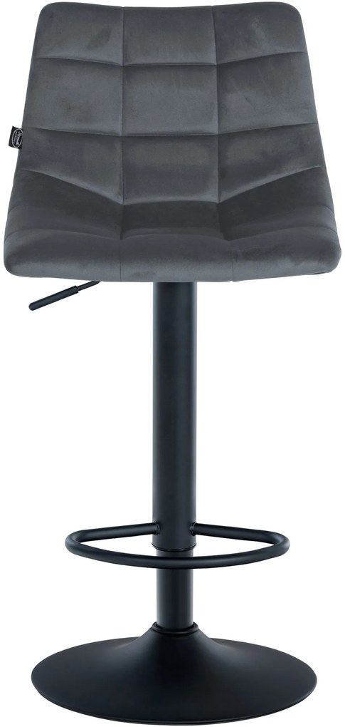 Banco de bar Jerry em veludo com estrutura preta 87-108,5 x 43 x 46,5 cm Cinzento escuro