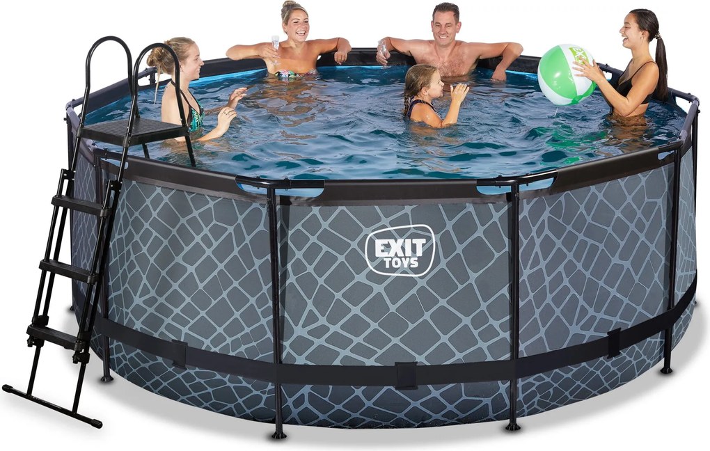 Piscina redonda Stone ø360x122cm com bomba de filtragem - Cinzenta