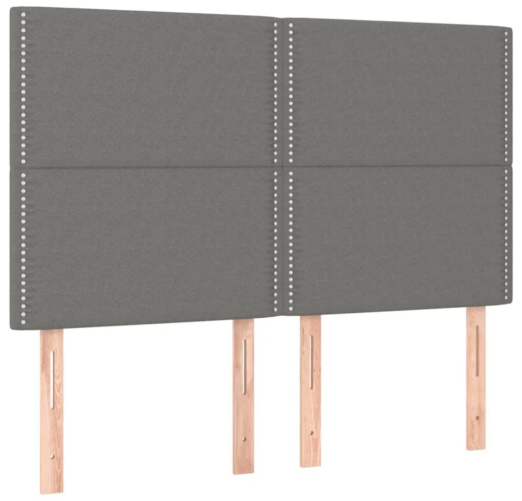 Cama box spring c/ colchão e LED 140x190 cm tecido cinza-escuro