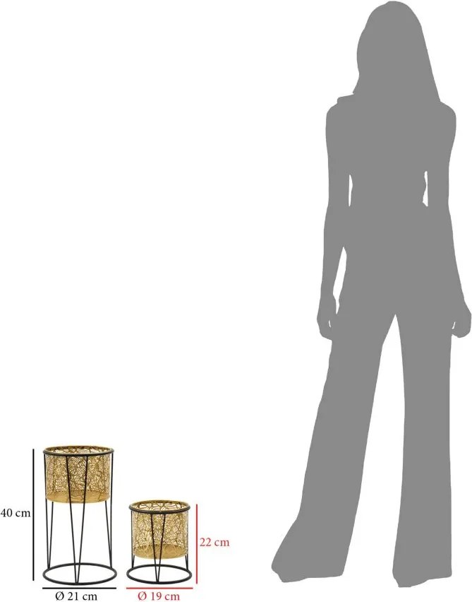 CONJUNTO DE 2 SUPORTES PARA VASOS LEAVY DOURADO E PRETO Ø 21X40-19X22 CM (PLANTAS NÃO INCLUIDAS)