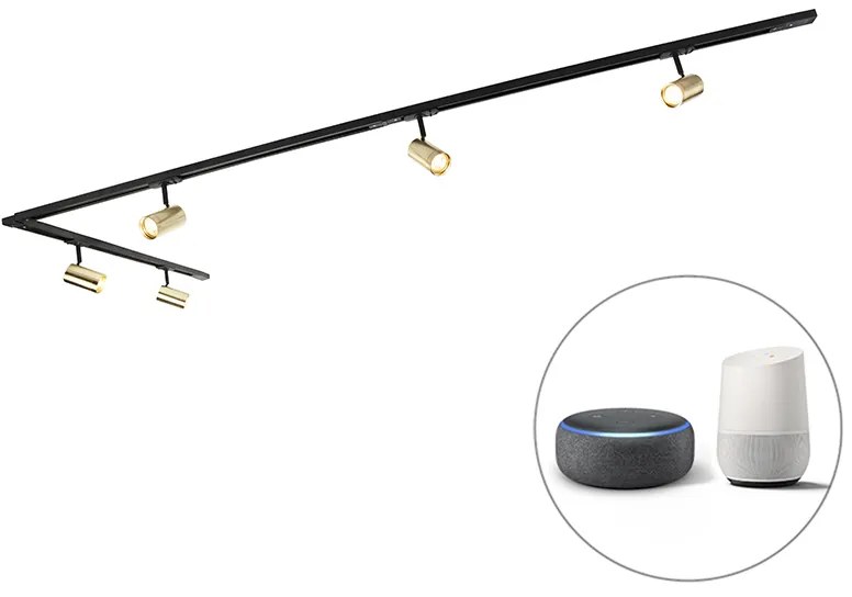 Sistema de iluminação de trilho inteligente preto com dourado monofásico 5 luzes incl. Wifi GU10 - Iconic Jeana Moderno