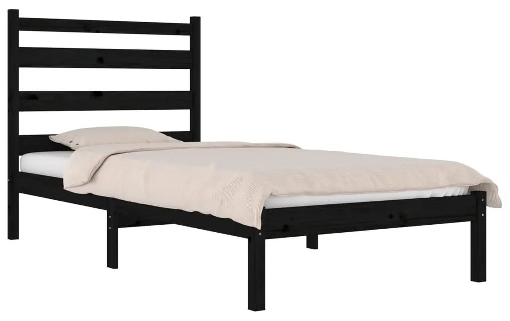 Estrutura de cama pequena solteiro 75x190 cm pinho maciço preto