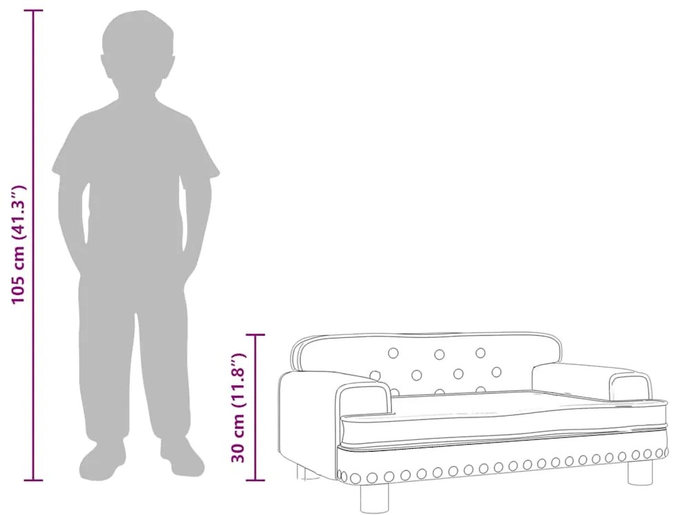 Sofá infantil 70x45x30 cm veludo cor creme