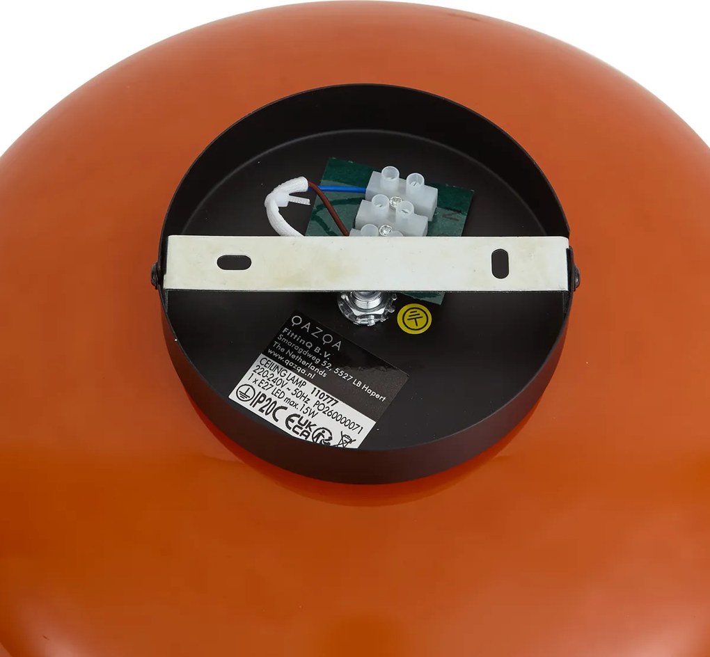 Candeeiro de Teto Retro Preto com Vidro Laranja 30cm - Glaze