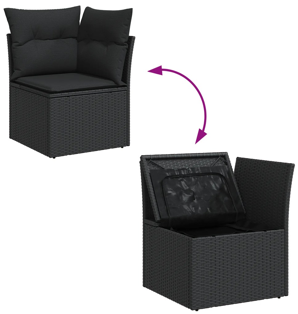 Conjunto de Sofá de Jardim vidaXL 7 Peças com Almofadas Preto Poliratt