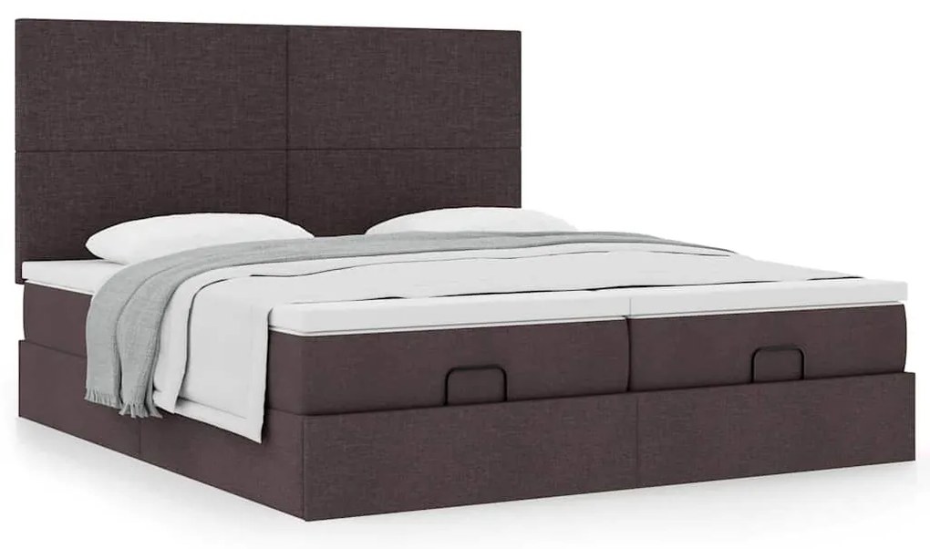 Estrutura de cama otomana com colchões tecido castanho escuro