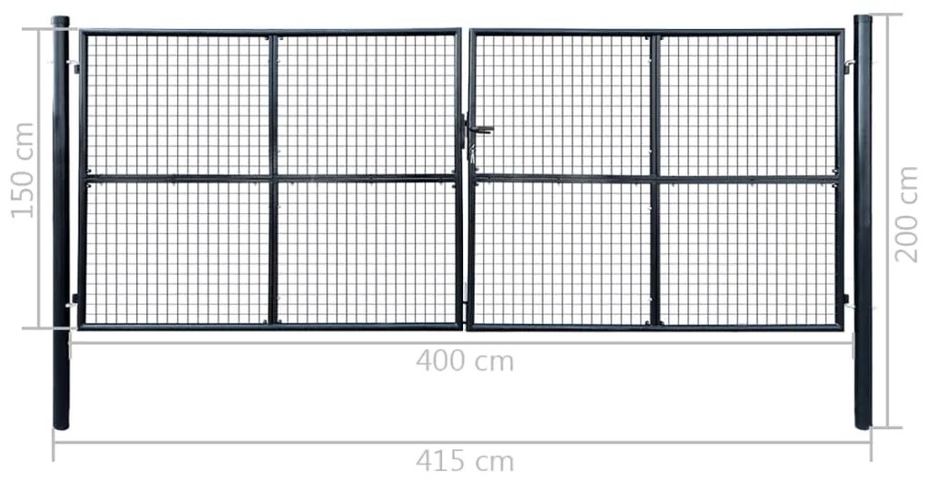 Portão de jardim em rede aço galvanizado 400x150 cm cinzento