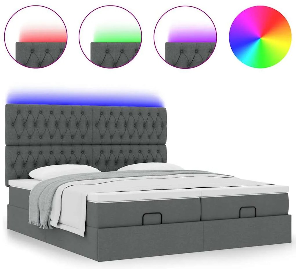 Estrutura de cama otomana com colchões tecido cinzento escuro