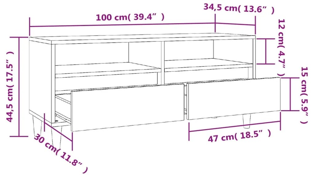 Móvel de TV 100x34,5x44,5 cm derivados de madeira preto