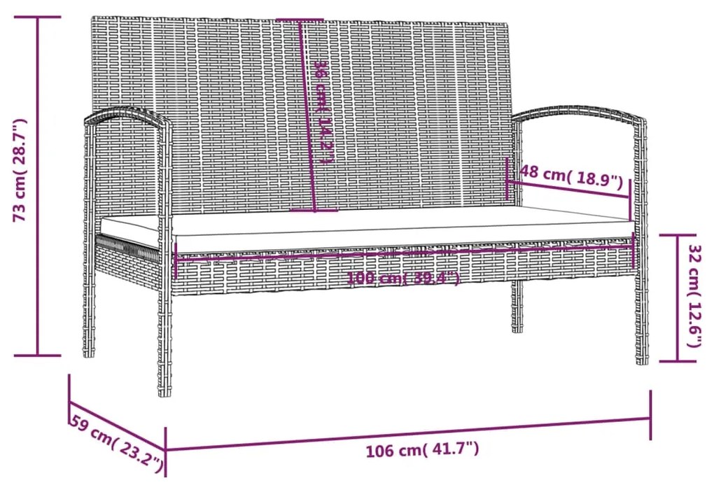 16 pcs conjunto lounge jardim c/ almofadões vime PE castanho