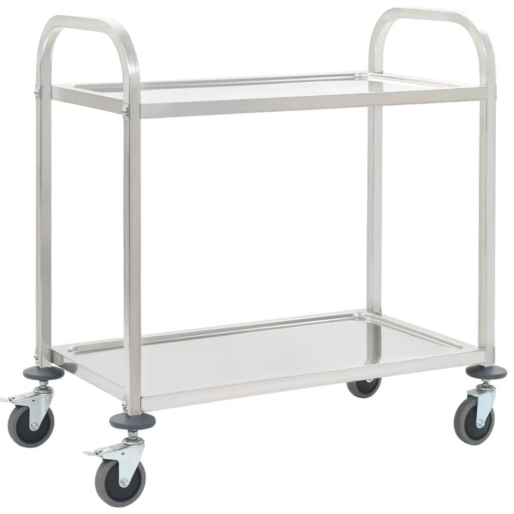 Carrinho de cozinha de 2 níveis 96,5x55x90 cm aço inoxidável
