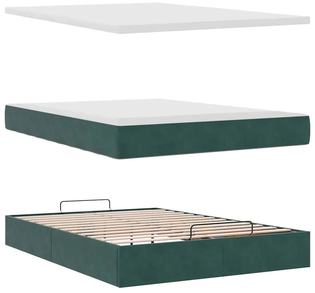 Estrutura de cama otomana com colchão 140x200 cm verde escuro